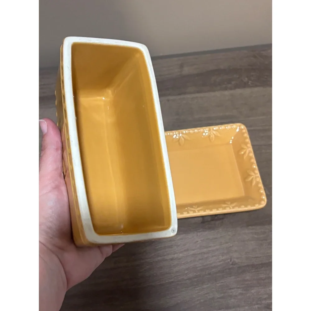 Signature Housewares Sorrento Gold Butter Dish Debby Segura Stoneware